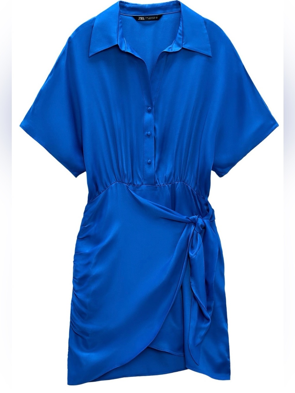 Zara Bright Blue Satin Shirt Dress